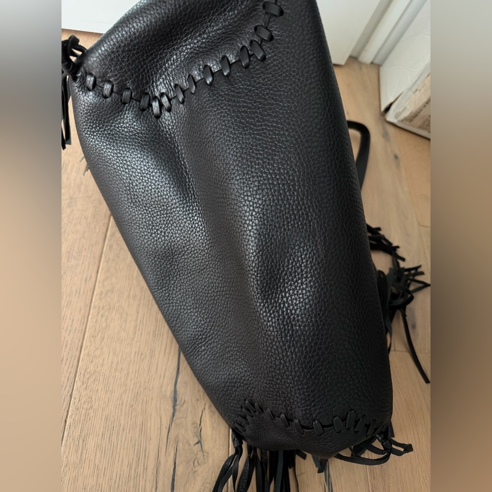 Valentino Black Leather C-Rockee Fringe Tote - Picture 15 of 15